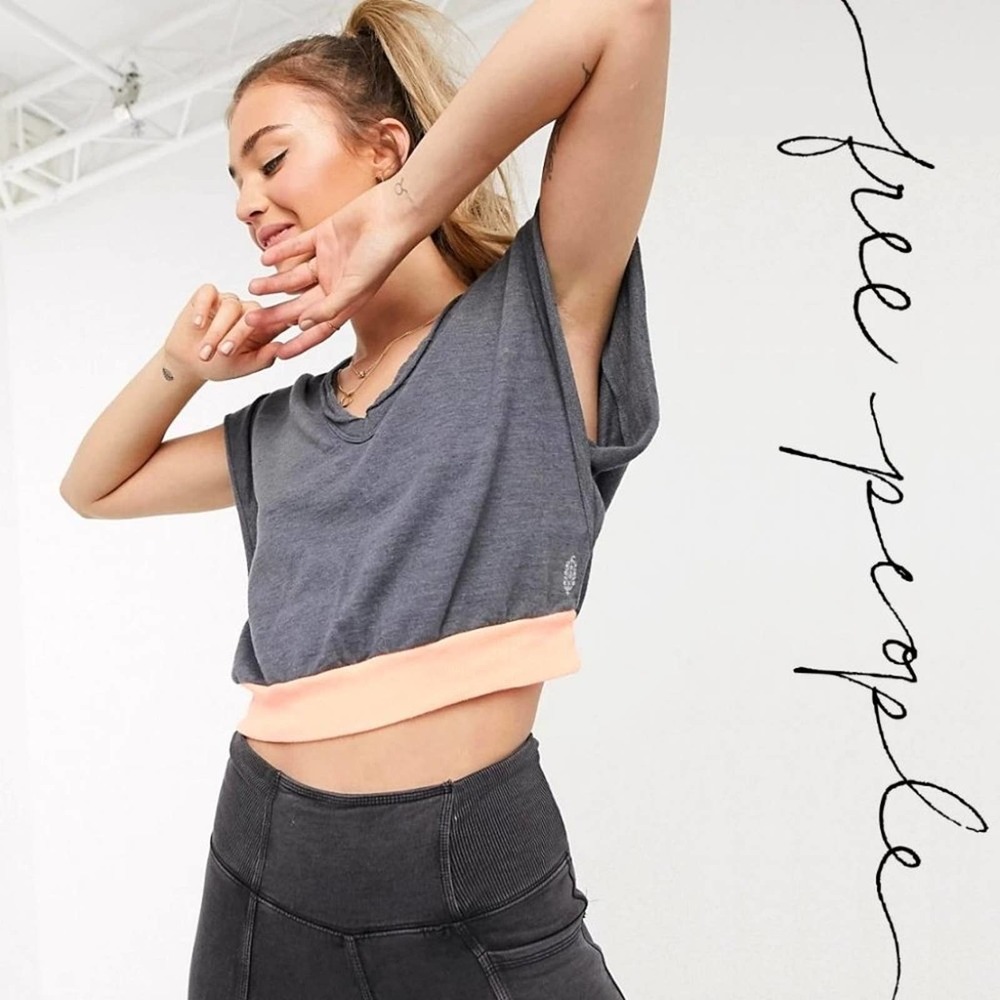 Free People Happy Camper Sweatshirt Tee in Carbon - Picture 1 of 13